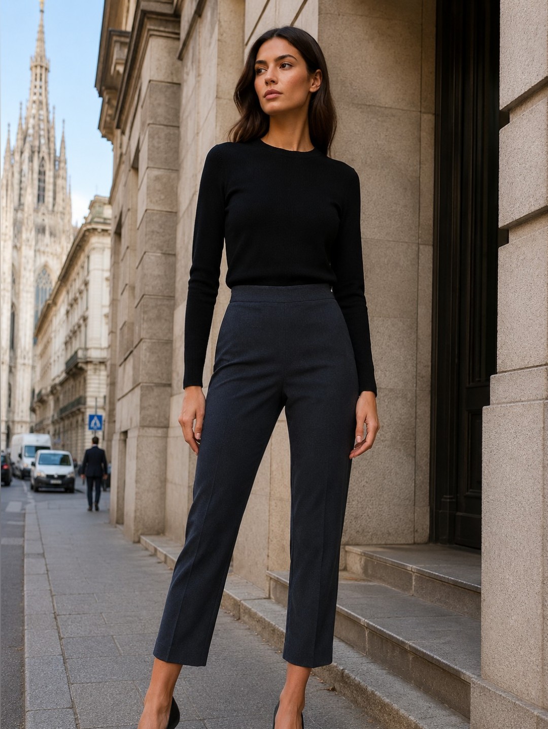 Piazza Sempione Cropped High Waist Straight-Leg Pants In Charcoal Size 2